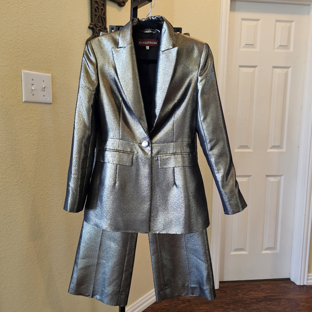 ALEXA CHUNG 2pc Gold Tailored Metallic Pantsuit 6 (US 2)